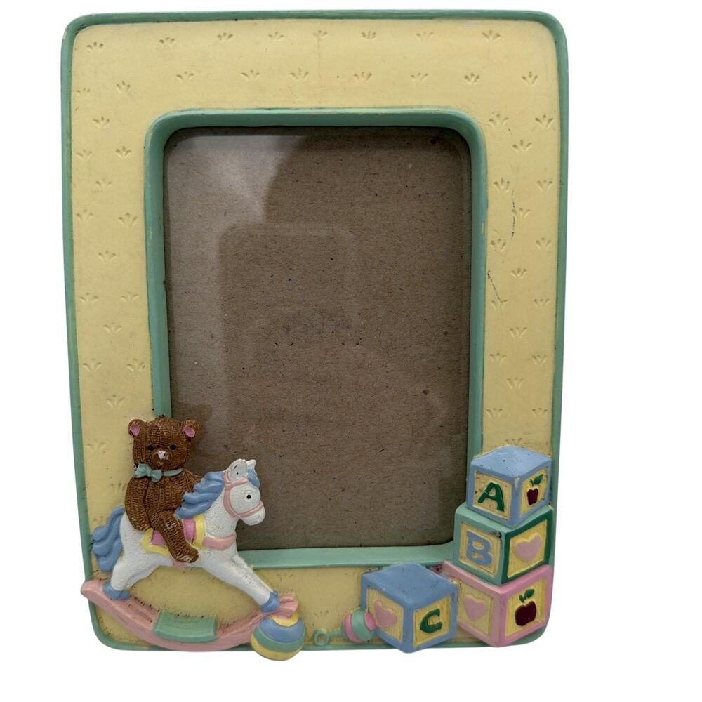Vintage Picture Frame Ceramic Resin Nursery Baby Teddy Bear Cottagecore 90s 3D
